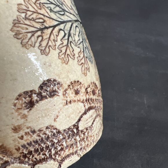 Handmade Stoneware Mug Leaf Motif Dragonfly Thistle Stained Artisan Pottery - Picture 10 of 11
